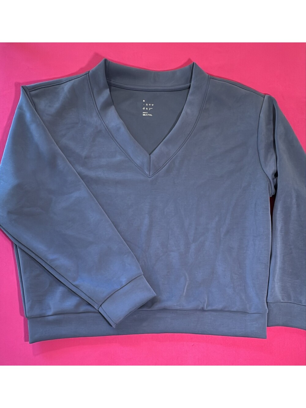 A New Day Navy‑Blue V‑Neck Sweatshirt Size S– Cotton Blend Long Sleeve